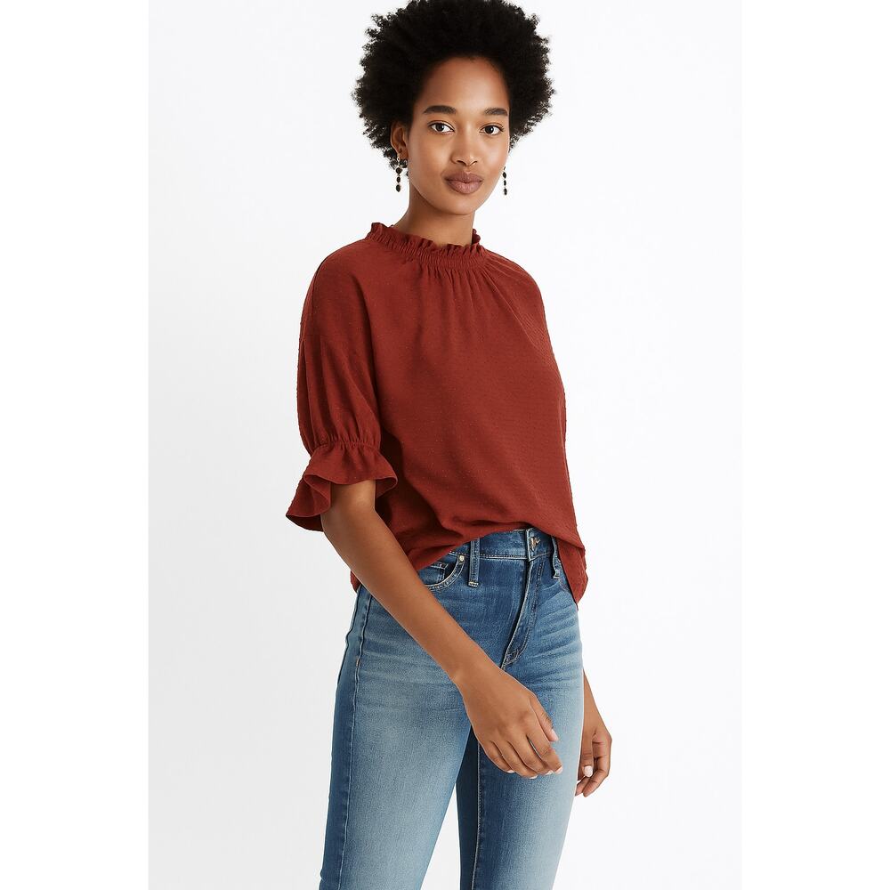 Madewell Texture & Thread Smocked Dot Top | Rust Red | Women’s Size L